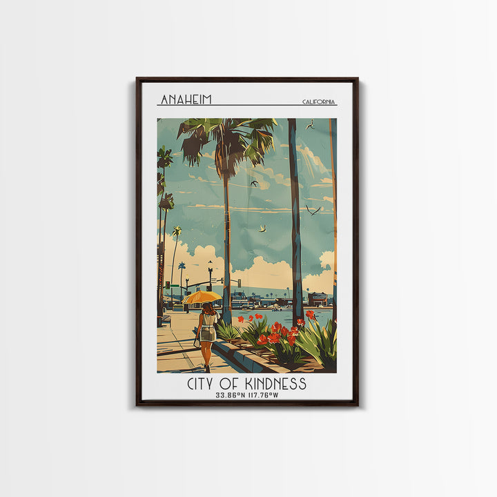 Anaheim California Travel Poster, Framed Canvas Print, Vintage Travel Print, City Wall Art, City Travel Poster, Mid Century Wall Art