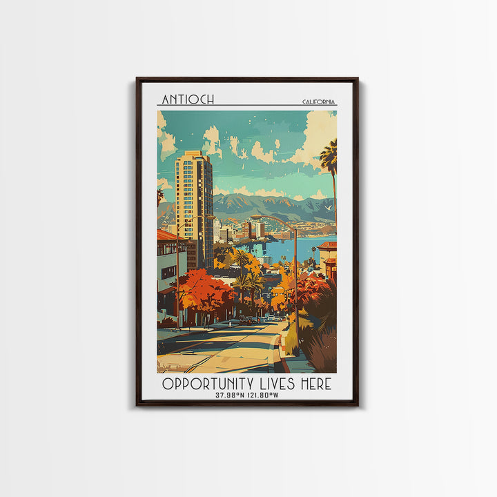 Antioch California Travel Poster, Framed Canvas Print, Travel Prints, Landscape Art, Travel Posters, Vintage Poster, Vintage Posters