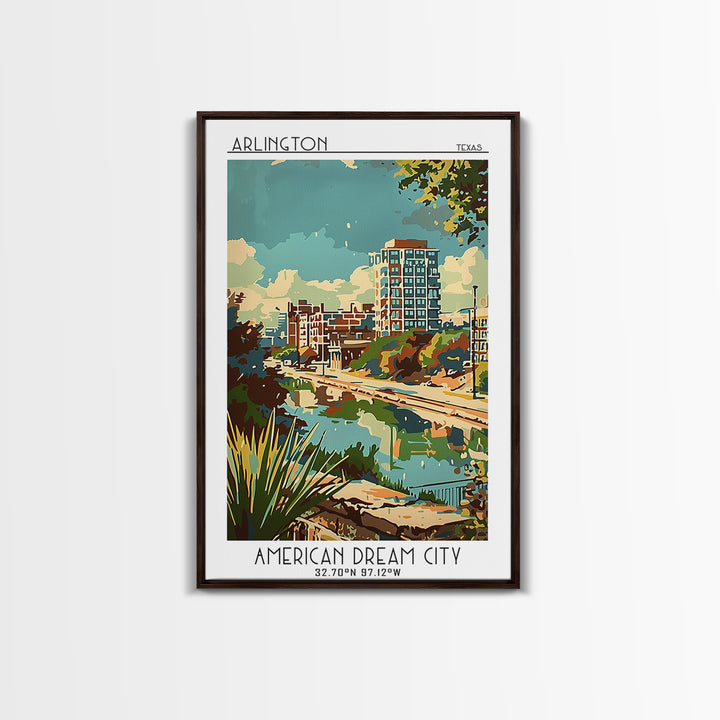 Arlington Texas Travel Poster, Framed Canvas Print, Poster Print, Travel Wall Art, Retro Travel Poster, Travel Print, Retro Wall Art