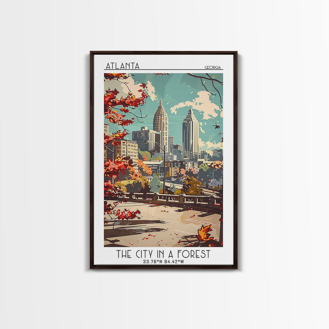 Atlanta Travel Poster, Framed Canvas Print, Travel Wall Art, City Wall Art, Retro Wall Art, City Art Print, Home Decor, Poster Print