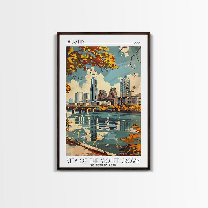 Austin Texas Travel Poster, Framed Canvas Print, City Travel Poster, Vintage City Poster, City Art Print, Poster Art, Vintage Poster