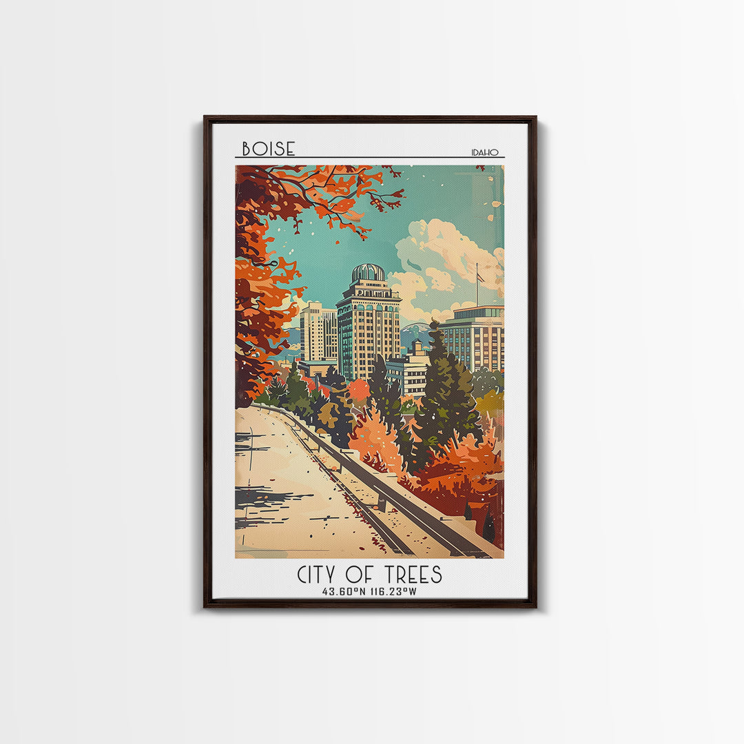 Boise Idaho Travel Poster, Framed Canvas Print, Retro Travel Poster, City Wall Art, Gallery Wall Set, Fine Art Print, Travel Posters