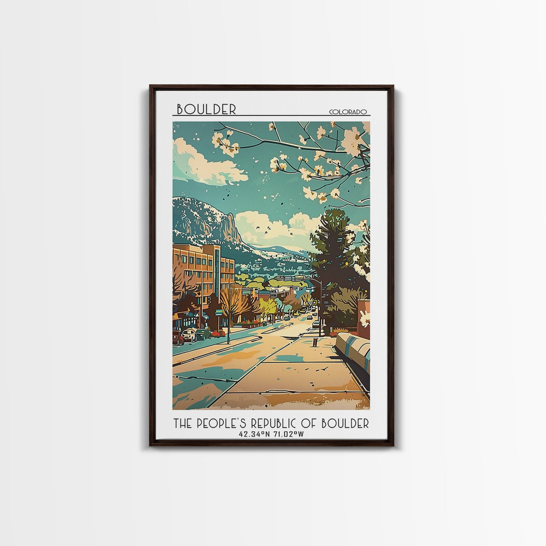 Boulder Travel Poster, Framed Canvas Print, Travel Wall Art, City Wall Art, Landscape Art, Vintage Posters, Wall Art, City Art Print