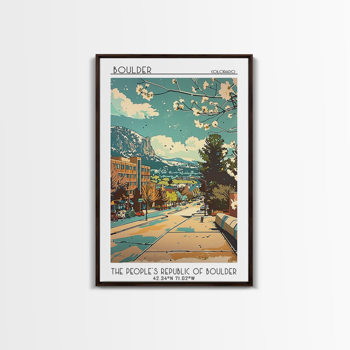 Boulder Travel Poster, Framed Canvas Print, Travel Wall Art, City Wall Art, Landscape Art, Vintage Posters, Wall Art, City Art Print