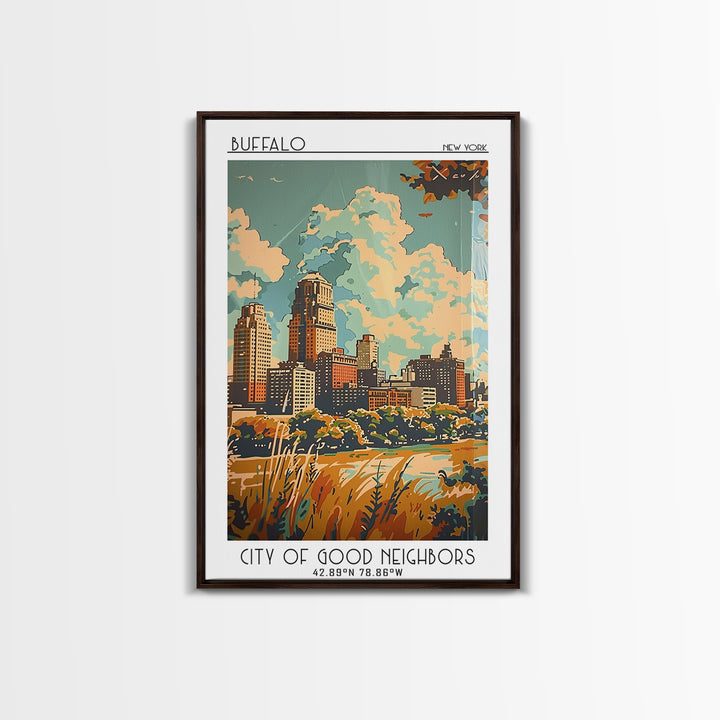 Buffalo Travel Poster, Framed Canvas Print, Travel Wall Decor, Minimalist Poster, Modern Wall Decor, Fine Art Print, Wanderlust Gift