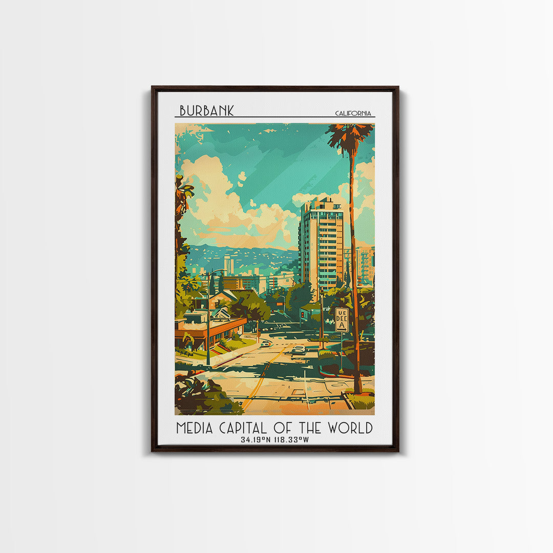 Burbank California Travel Poster, Canvas Print, City Travel Poster, Vintage City Poster, City Illustration, Art Print, City Wall Art