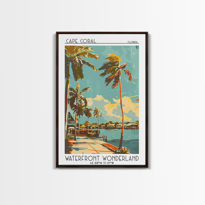 Cape Coral Travel Poster, Framed Canvas Print, Travel Wall Art, City Wall Art, Wall Art, Colorful Wall Art, Landscape Art, Art Print