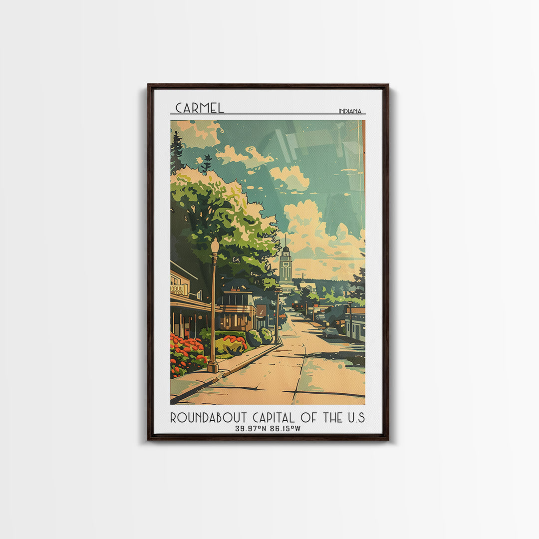 Carmel Travel Poster, Framed Canvas Print, Poster Print, Travel Wall Art, Travel Posters, Mid Century Wall Art, Watercolor Cityscape
