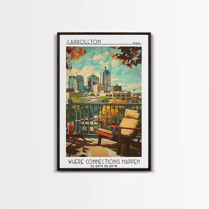 Carrollton Texas Travel Poster, Framed Canvas Print, Retro Wall Art, Travel Print, Modern Wall Decor, Retro Travel Print, Poster Art