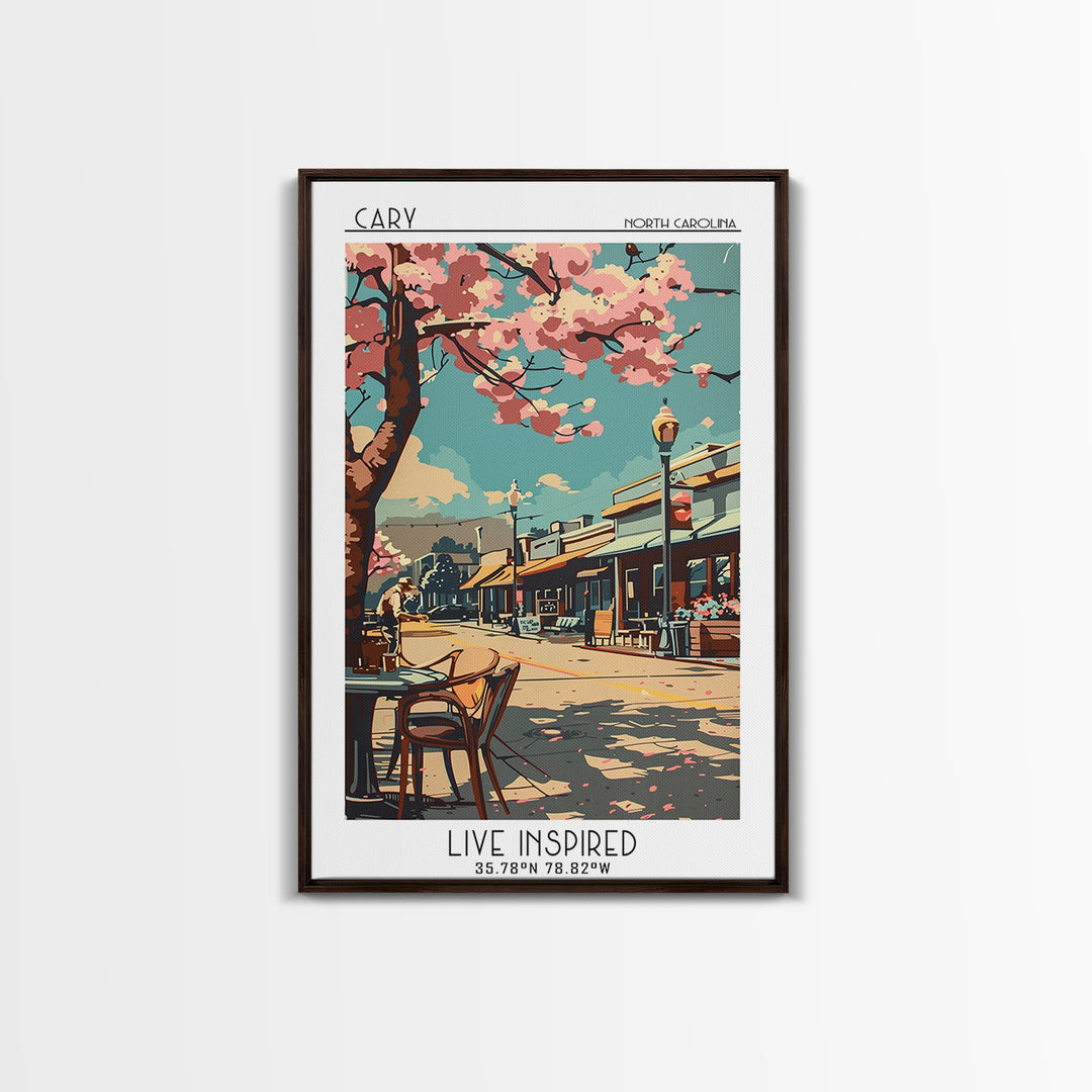 Cary Travel Poster, Framed Canvas Print, Travel Wall Art, City Wall Art, Travel Decor, Art Print, City Travel Poster, Travel Posters