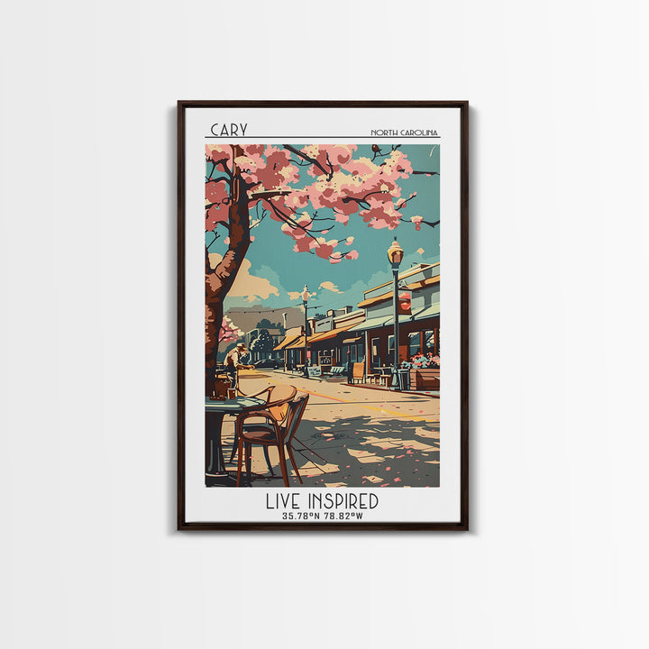 Cary Travel Poster, Framed Canvas Print, Travel Wall Art, City Wall Art, Travel Decor, Art Print, City Travel Poster, Travel Posters
