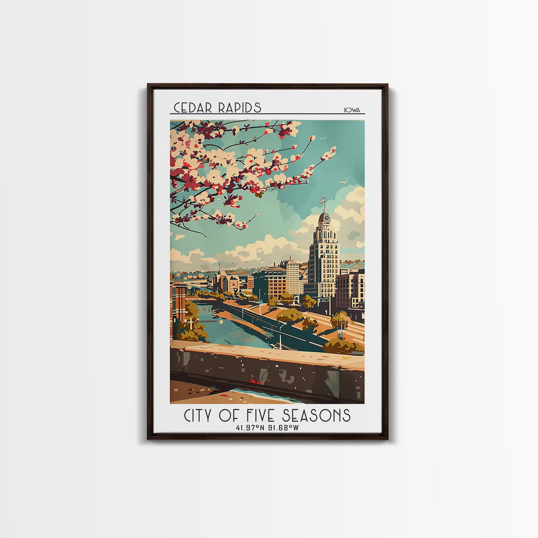 Cedar Rapids Travel Poster, Canvas Print, Travel Wall Art, City Wall Art, Travel Art Print, Retro Travel Print, Mid Century Wall Art