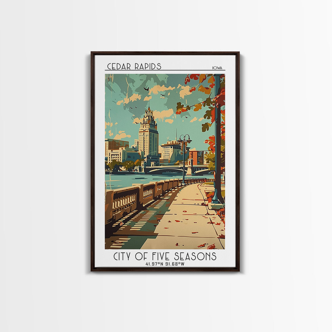 Cedar Rapids Iowa Travel Poster, Canvas Print, Travel Prints, Landscape Art, Home Office Decor, Travel Art Print, Retro Travel Print