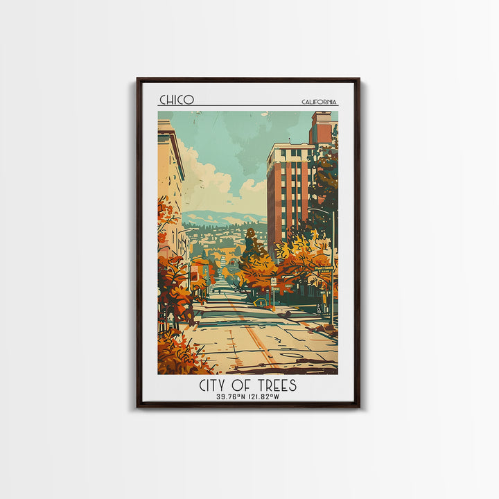 Chico California Travel Poster, Framed Canvas Print, Travel Art Print, Modern Wall Decor, Poster Art, Retro Wall Art, Travel Posters