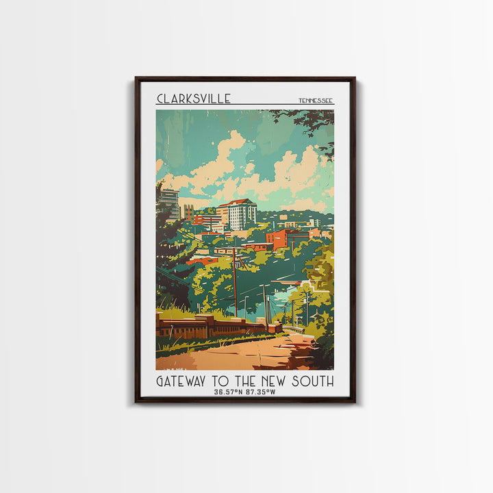 Clarksville Travel Poster, Framed Canvas Print, Travel Wall Decor, Minimalist Poster, Fine Art Print, Home Decor, City Travel Poster