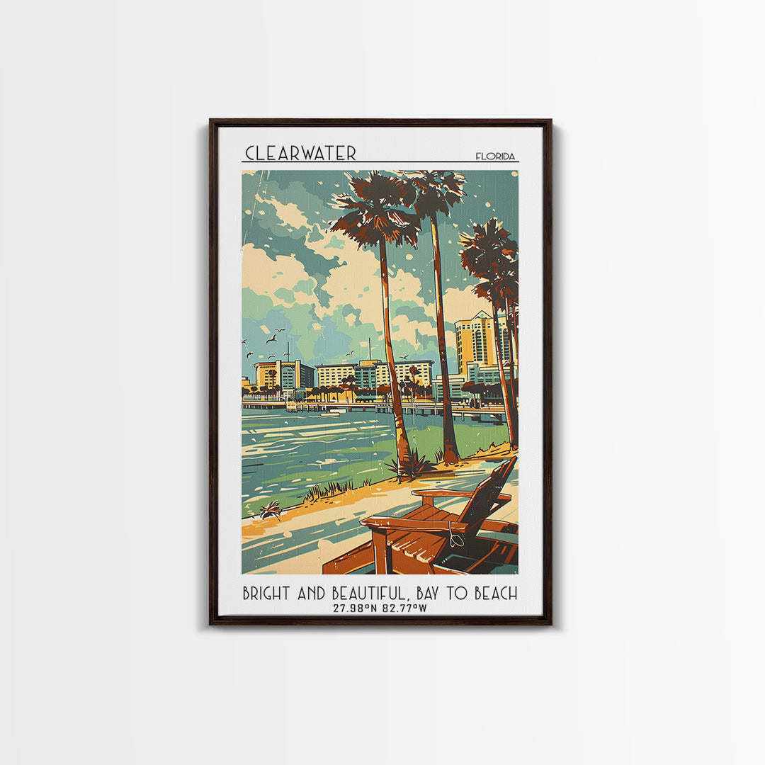 Clearwater Florida Travel Poster, Framed Canvas Print, City Travel Poster, Travel Wall Decor, Travel Art Print, Mid Century Wall Art