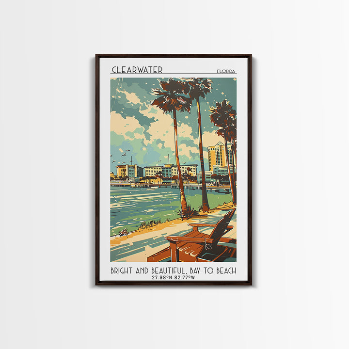 Clearwater Florida Travel Poster, Framed Canvas Print, City Travel Poster, Travel Wall Decor, Travel Art Print, Mid Century Wall Art