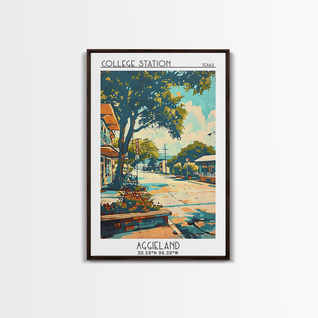 College Station Travel Poster, Framed Canvas Print, Poster Print, Travel Wall Art, Fine Art Print, City Travel Poster, Landscape Art