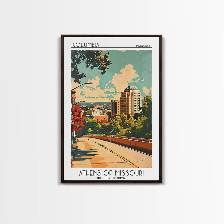 Columbia Travel Poster, Framed Canvas Print, Travel Art Print, Modern Wall Decor, Wanderlust Gift, Retro Travel Print, Travel Prints