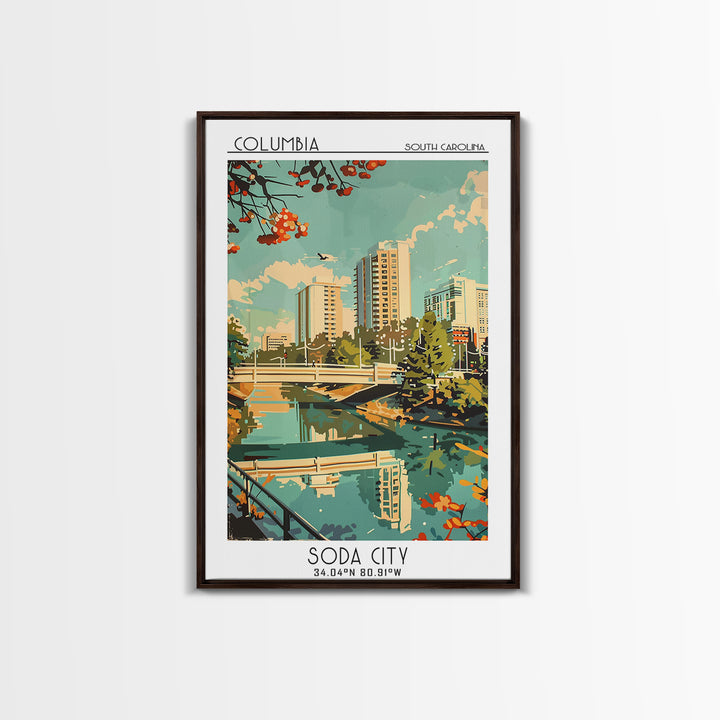 Columbia South Carolina Travel Poster, Framed Canvas Print, City Travel Poster, Travel Wall Decor, Colorful Wall Art, City Art Print