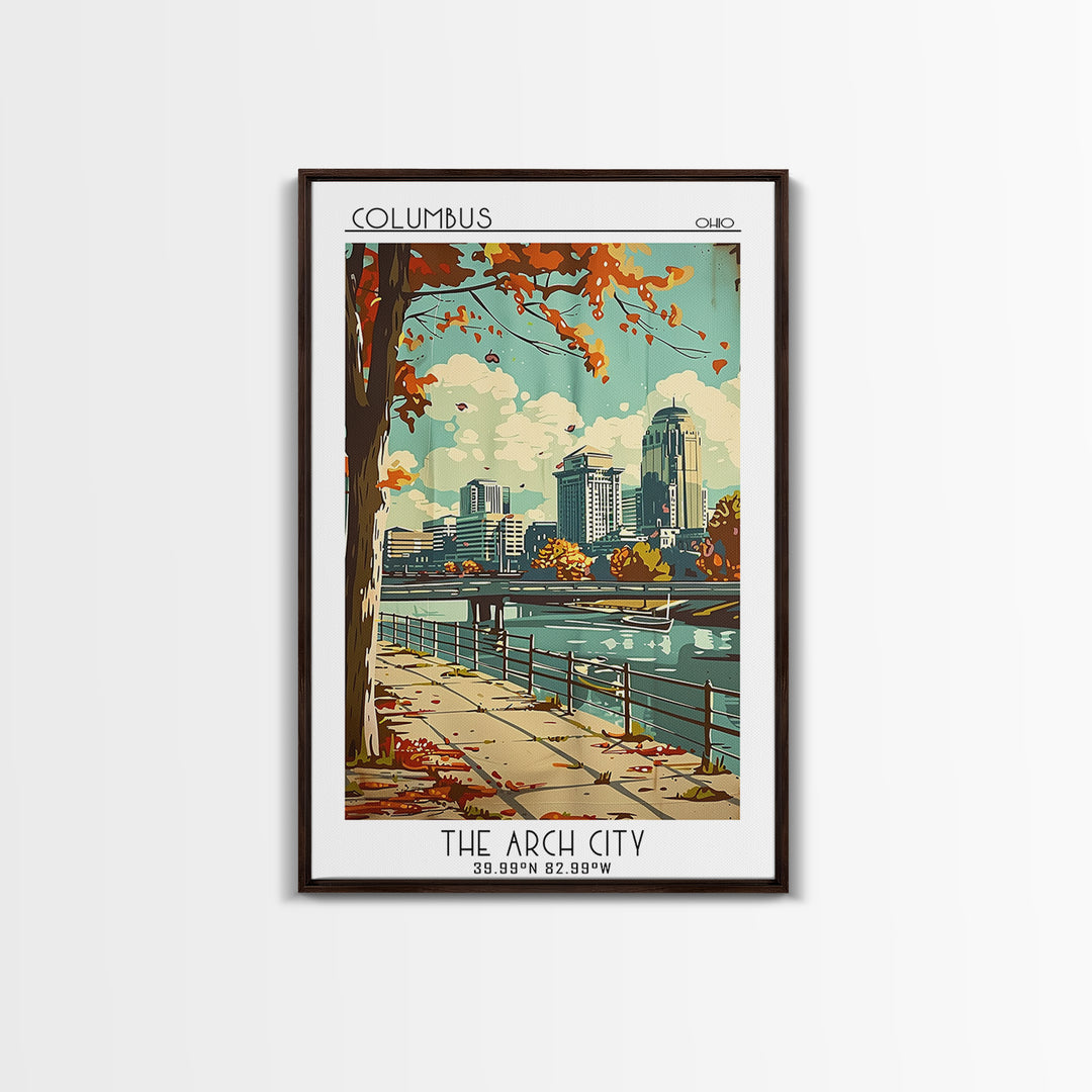 Columbus Ohio Travel Poster, Framed Canvas Print, Travel Art Print, Modern Wall Decor, Colorful Wall Art, Wanderlust Gift, Art Print