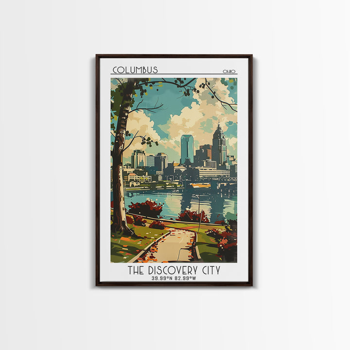 Columbus Ohio Travel Poster, Canvas Print, Vintage Travel Print, City Wall Art, Mid Century Wall Art, Wall Art, Living Room Wall Art