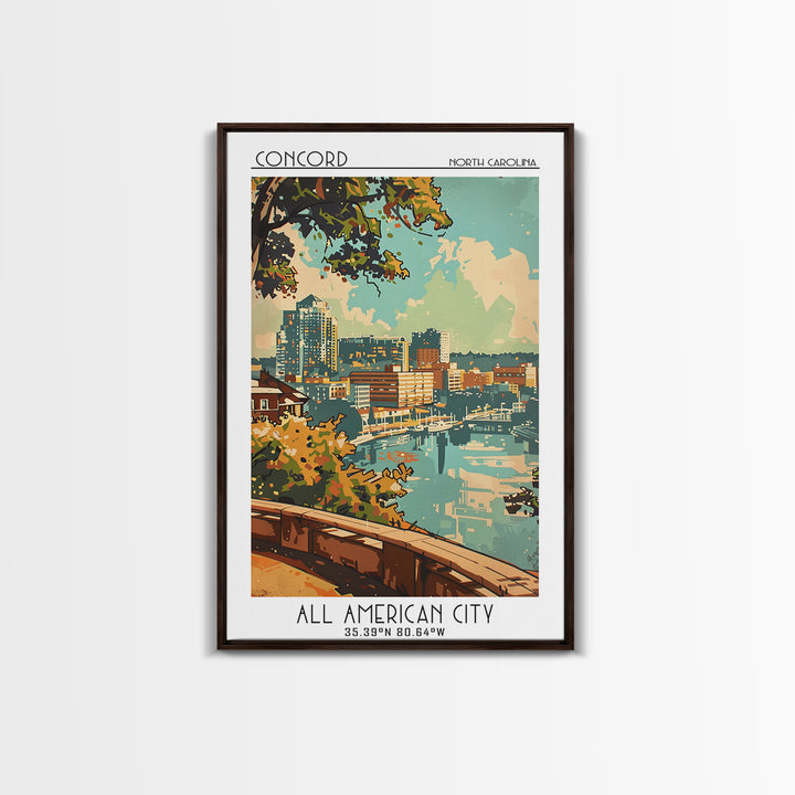 Concord North Carolina Travel Poster, Framed Canvas Print, City Travel Poster, Travel Wall Art, Travel Wall Decor, City Illustration