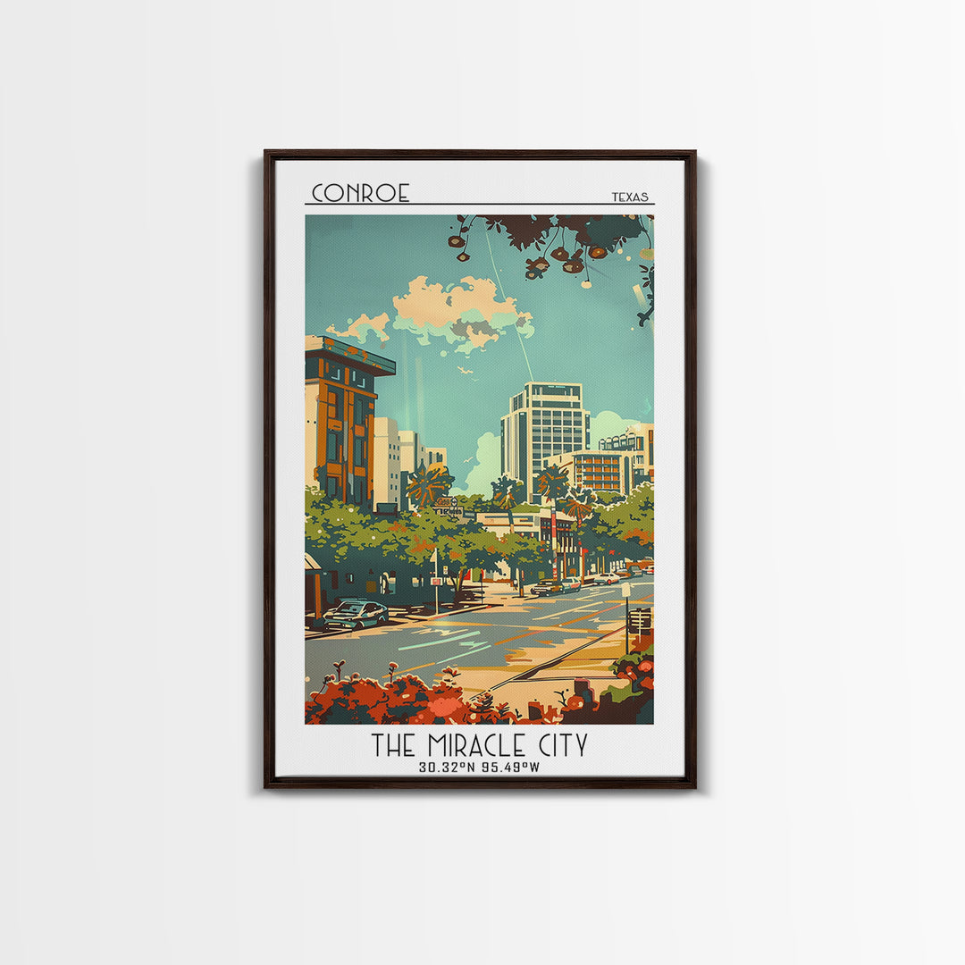 Conroe Travel Poster, Canvas Print, Travel Wall Art, City Wall Art, Fine Art Print, Colorful Wall Art, Wall Art, Retro Travel Poster