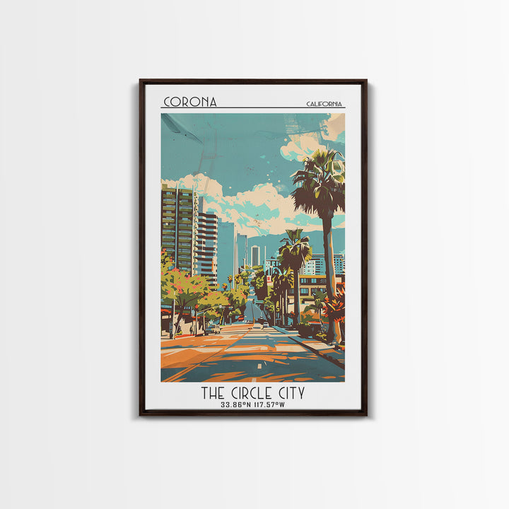 Corona Travel Poster, Framed Canvas Print, Retro Travel Poster, City Wall Art, Colorful Wall Art, Living Room Wall Art, Poster Print