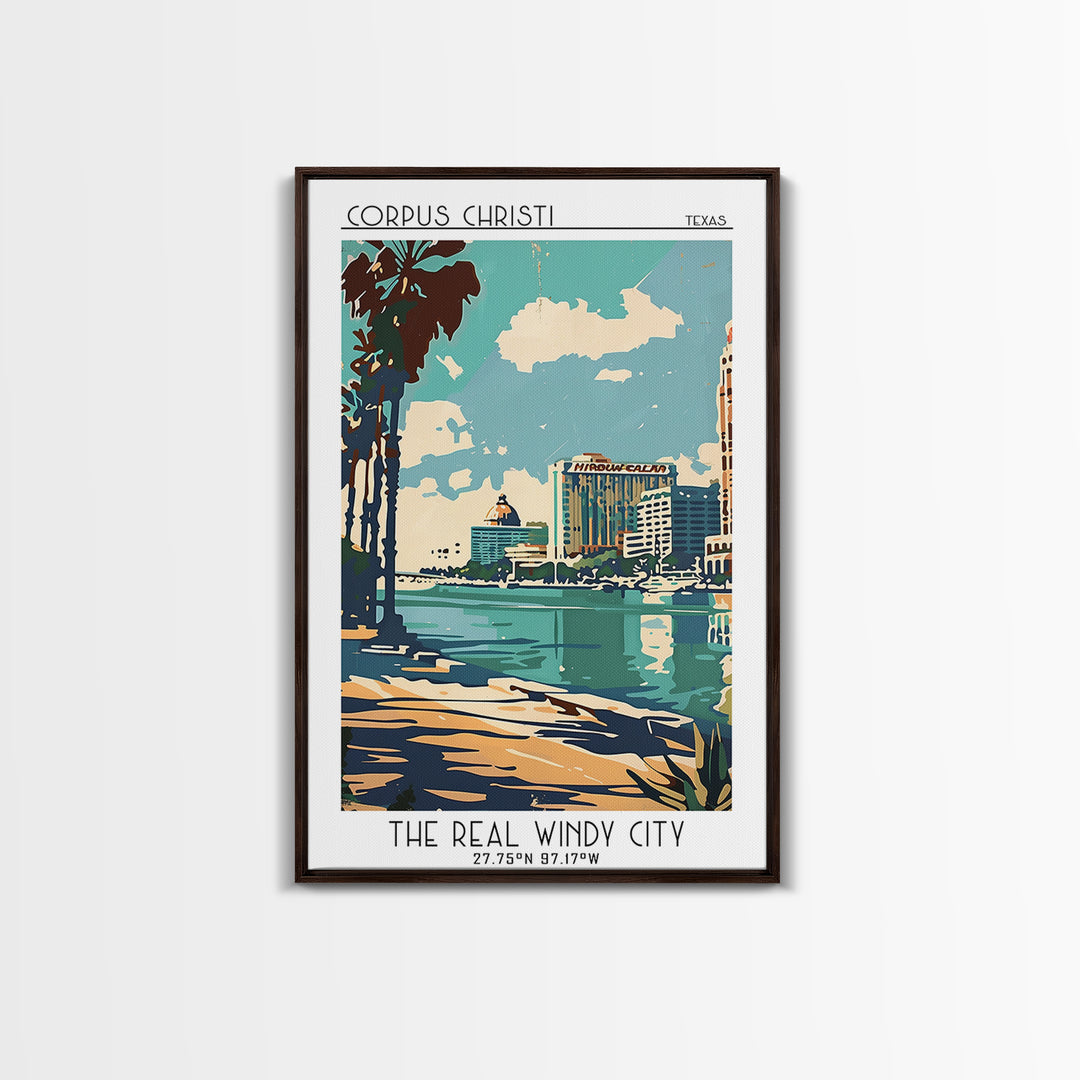 Corpus Christi Texas Travel Poster, Framed Canvas Print, Travel Art Print, Modern Wall Decor, Retro Travel Poster, City Illustration
