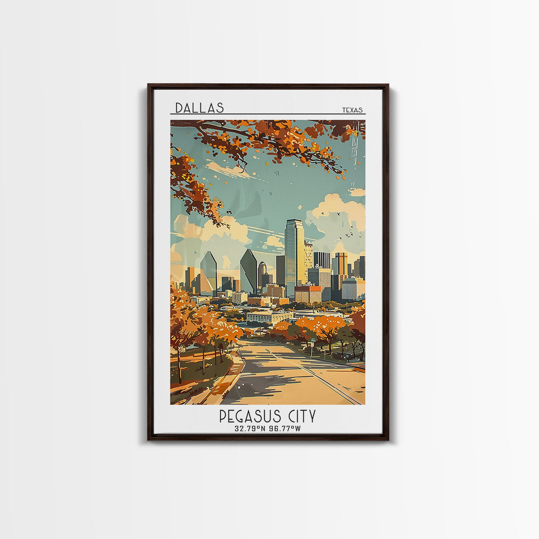 Dallas Texas Travel Poster, Framed Canvas Print, Poster Print, Travel Wall Art, Travel Prints, Travel Art Print, Vintage City Poster