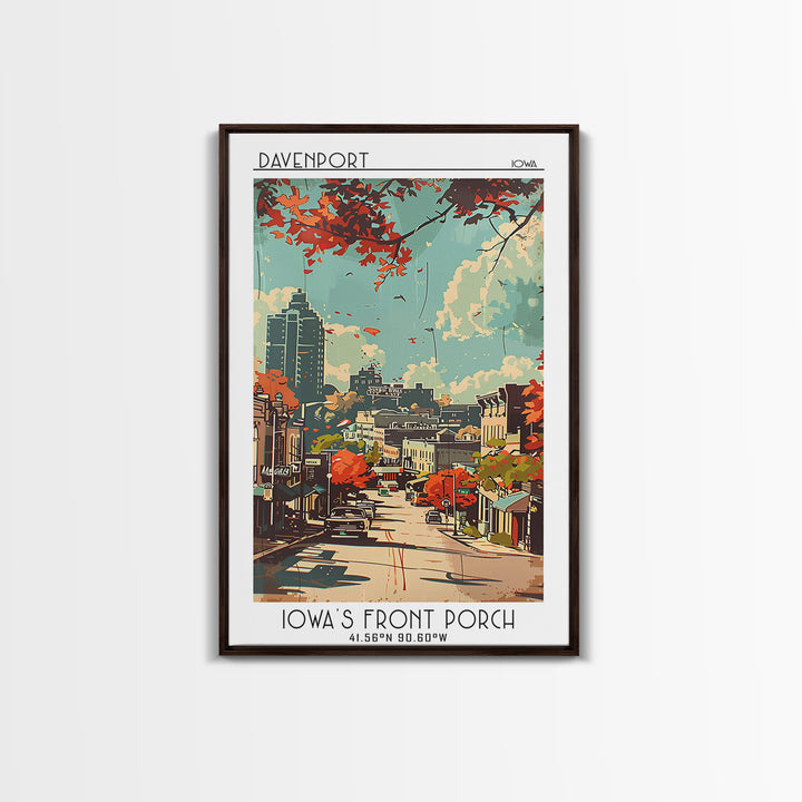Davenport Iowa Travel Poster, Canvas Print, Retro Wall Art, Travel Print, City Art Print, Vintage Travel Print, Mid Century Wall Art