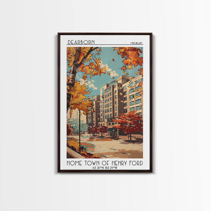 Dearborn Travel Poster, Framed Canvas Print, City Art Print, Travel Wall Art, Vintage Travel, Travel Prints, Wall Art, City Wall Art