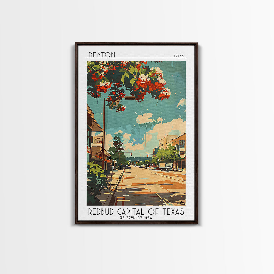 Denton Travel Poster, Framed Canvas Print, Travel Art Print, Modern Wall Decor, Retro Travel Poster, Wanderlust Gift, Retro Wall Art