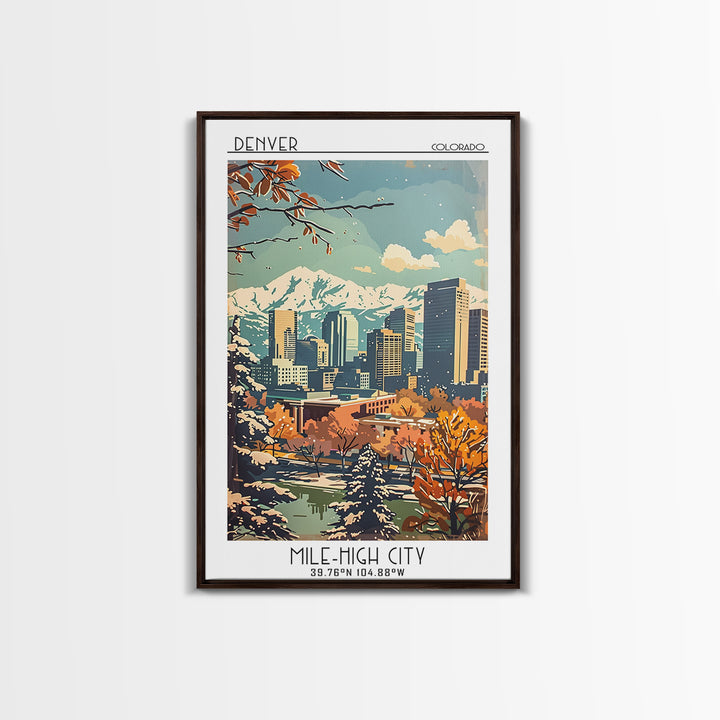 Denver Travel Poster, Framed Canvas Print, City Art Print, Travel Wall Art, Gallery Wall Set, City Illustration, Vintage City Poster
