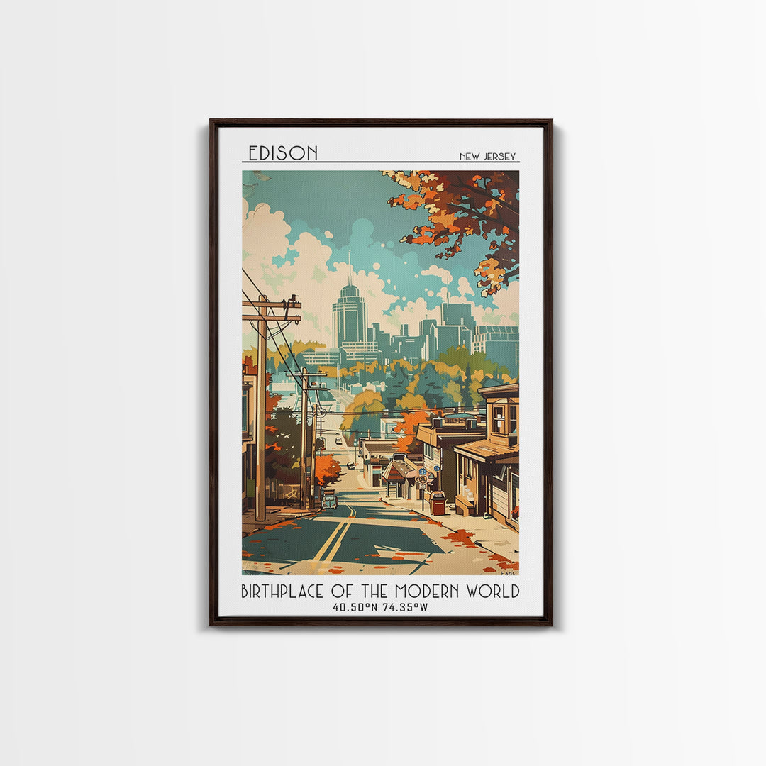 Edison New Jersey Travel Poster, Canvas Print, City Art Print, Travel Wall Art, Travel Art Print, Vintage City Poster, Landscape Art