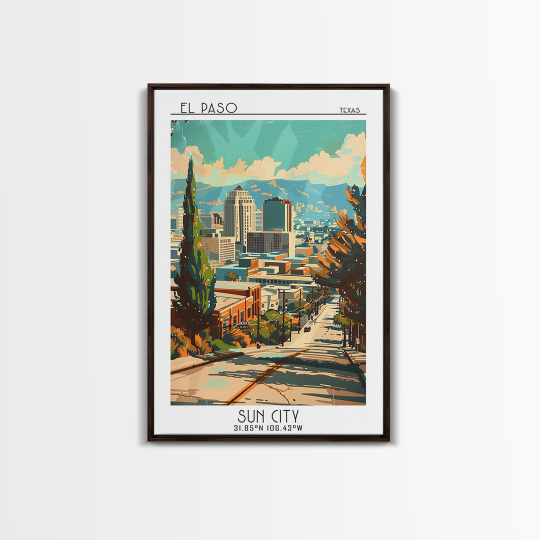 El Paso Texas Travel Poster, Canvas Print, Travel Prints, Landscape Art, Travel Wall Decor, Watercolor Cityscape, Retro Travel Print