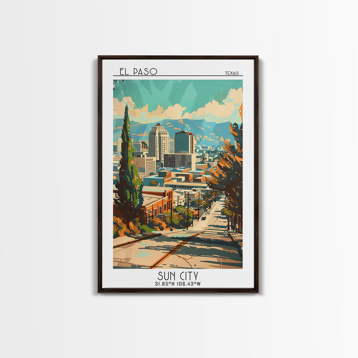 El Paso Texas Travel Poster, Canvas Print, Travel Prints, Landscape Art, Travel Wall Decor, Watercolor Cityscape, Retro Travel Print