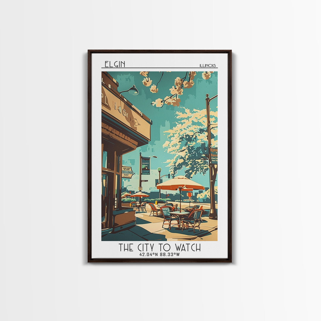 Elgin Travel Poster, Framed Canvas Print, City Art Print, Travel Wall Art, City Travel Poster, Colorful Wall Art, Retro Travel Print