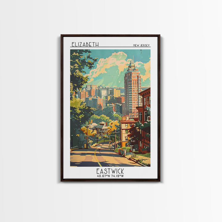 Elizabeth New Jersey Travel Poster, Framed Canvas Print, City Travel Poster, Travel Wall Art, Gallery Wall Set, Watercolor Cityscape