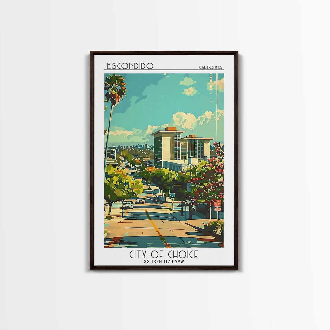 Escondido California Travel Poster, Framed Canvas Print, Travel Art Print, Modern Wall Decor, Art Print, Travel Decor, City Wall Art