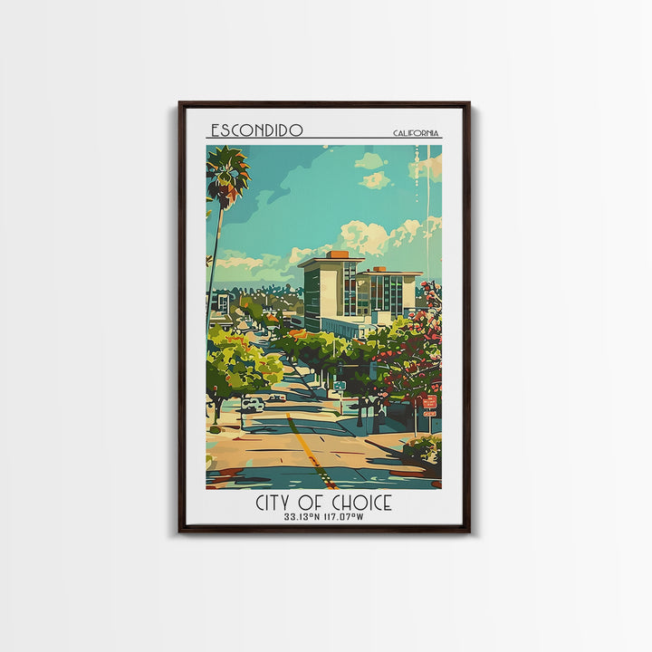 Escondido California Travel Poster, Framed Canvas Print, Travel Art Print, Modern Wall Decor, Art Print, Travel Decor, City Wall Art
