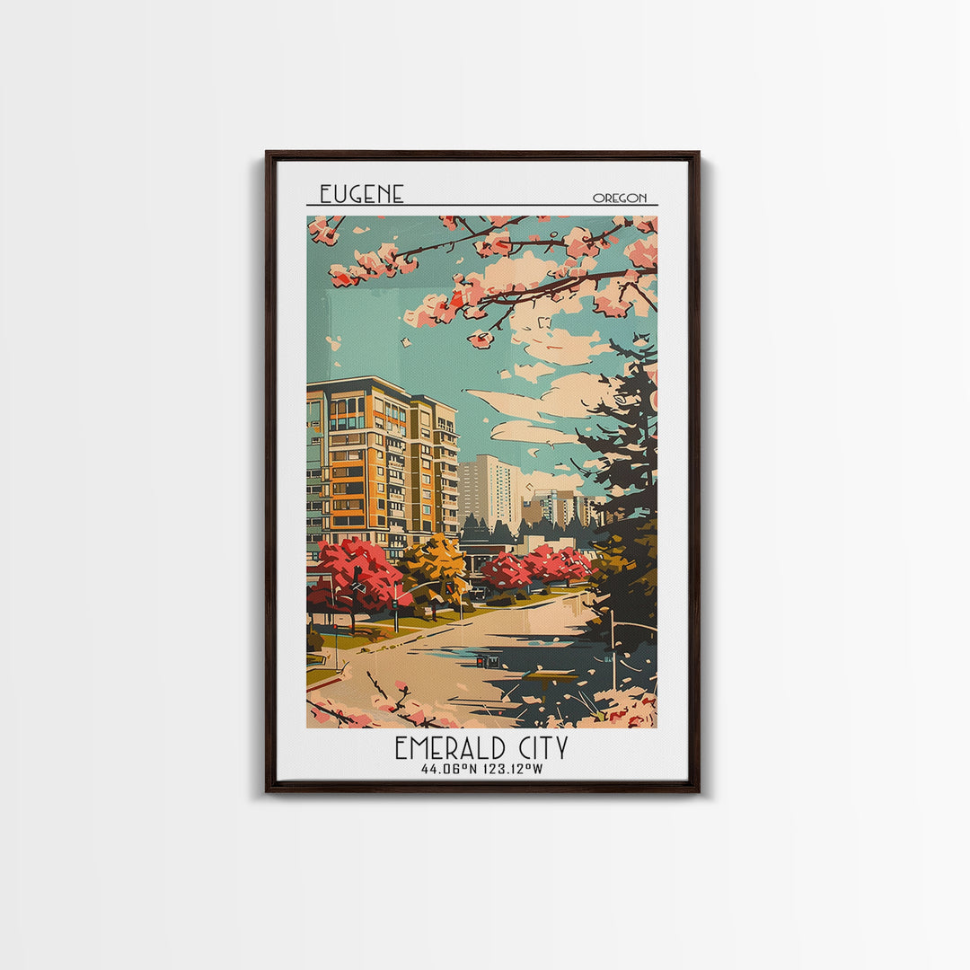 Eugene Travel Poster, Framed Canvas Print, City Travel Poster, Vintage City Poster, Landscape Art, Gallery Wall Set, Wanderlust Gift