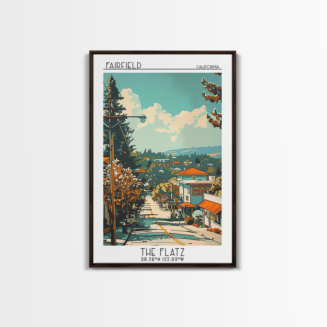 Fairfield California Travel Poster, Framed Canvas Print, City Travel Poster, Travel Wall Decor, Retro Travel Print, Travel Art Print