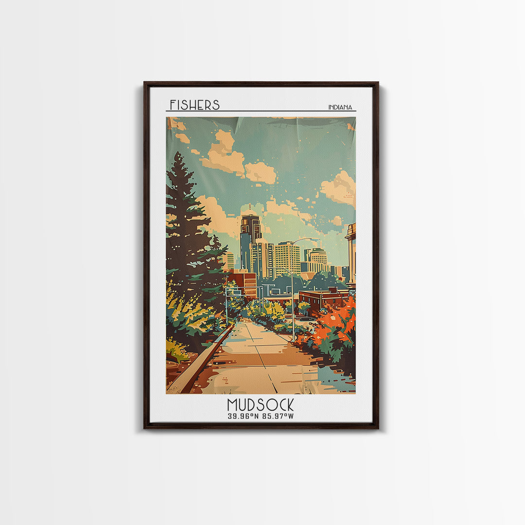 Fishers Indiana Travel Poster, Canvas Print, Vintage Travel Print, City Wall Art, Mid Century Wall Art, City Art Print, Poster Print