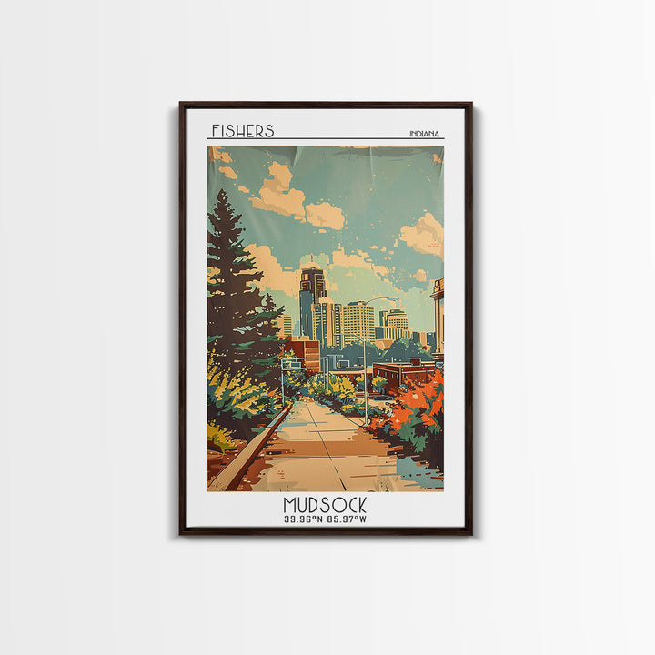 Fishers Indiana Travel Poster, Canvas Print, Vintage Travel Print, City Wall Art, Mid Century Wall Art, City Art Print, Poster Print
