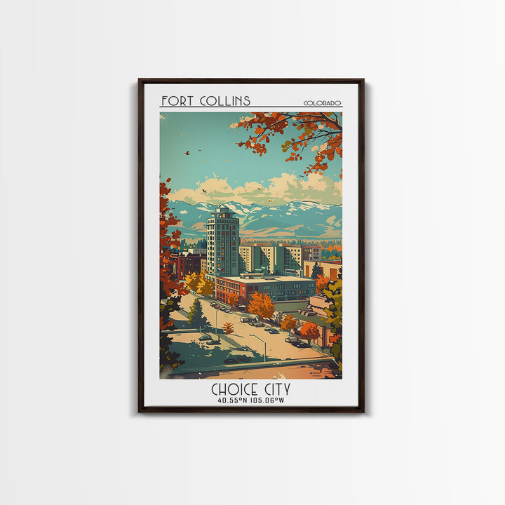 Fort Collins Travel Poster, Framed Canvas Print, Vintage Travel Print, City Wall Art, Vintage Posters, Travel Prints, City Art Print