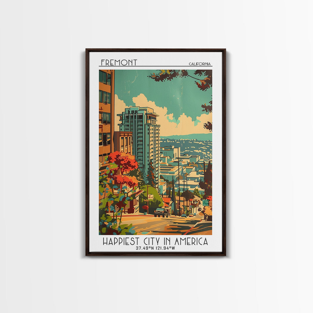 Fremont California Travel Poster, Framed Canvas Print, City Travel Poster, Travel Wall Art, Retro Travel Poster, Vintage City Poster