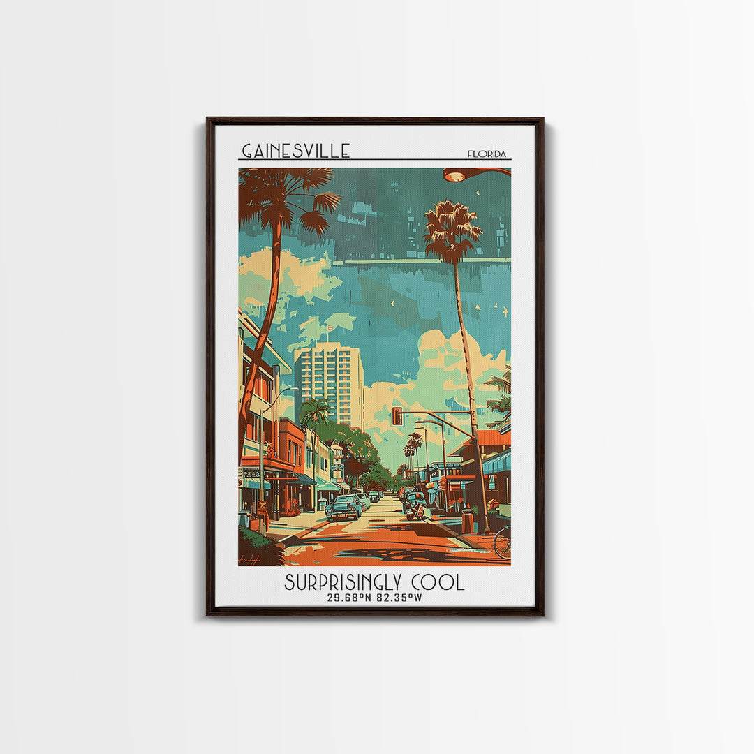 Gainesville Travel Poster, Framed Canvas Print, Retro Travel Poster, City Wall Art, Retro Travel Print, Travel Posters, Travel Decor