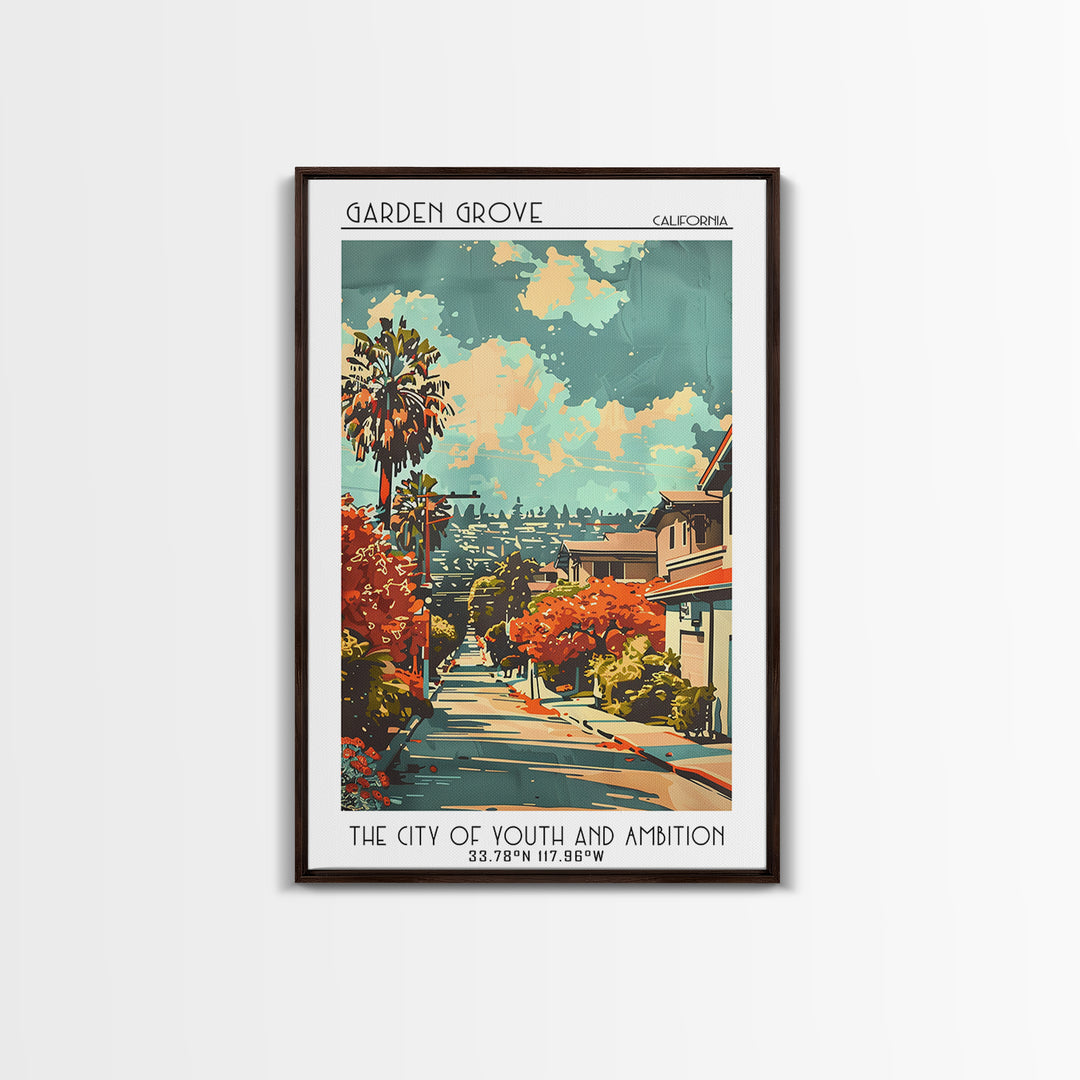 Garden Grove California Travel Poster, Framed Canvas Print, City Travel Poster, Travel Wall Art, Landscape Art, Living Room Wall Art